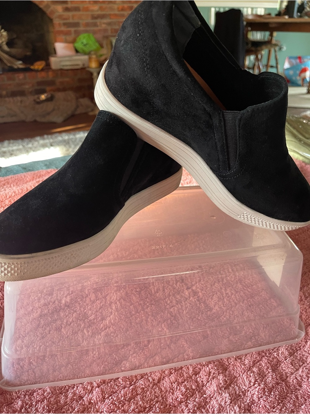 Caslon Black Suede Slip-On Sneakers with White Sole ,inside lifts
